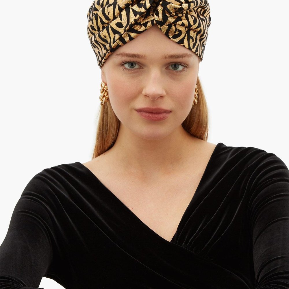 GUCCI Women's Metallic Logo-print Turban Headband